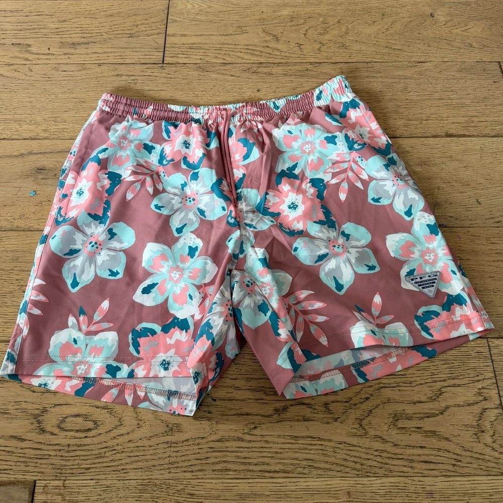 Columbia PFG Floral Board Shorts Pink Teal Tropical Swim Trunks Medium (652)